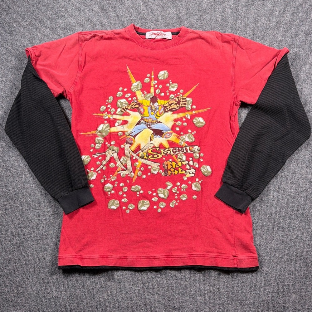 Y2K Mizkeen Originals Thermal Long Sleeve Graphic T-Shirt Mens Medium Red Black‎